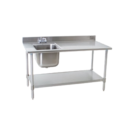 Eagle T3060SEB-BS-E23L-X Deluxe Work Table with Sink, 60"W x 30"D x 35-1/8"H, 16/304 stainless steel top, 16" x 20" x 14" deep bowl on left, 4-1/2"