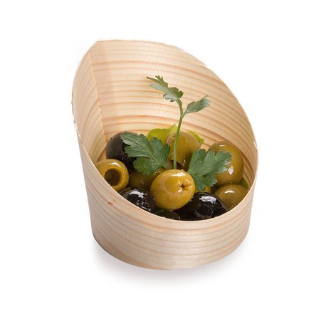 MINI INCLINE CUP 4oz & FORK 3-1/2"h WOOD/ BAMBOO 200/cs