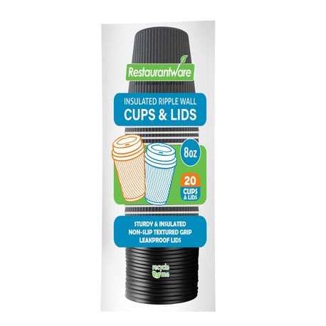 HOT CUP & BLACK LID 8oz PAPER RIPPLE WALL GRAY 400/cs