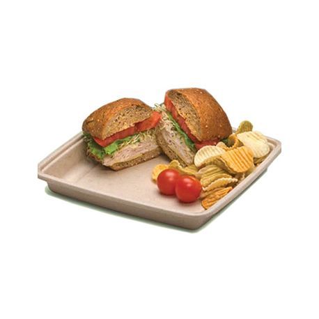 (FD) TAKEOUT 32oz SQ PULP NO PFAS 9"SQ 1"h CMPST NATURAL 300/cs