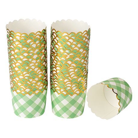 BAKING CUP 4-1/2oz 2-3/4"dia SCALLOP PAPER GRN PLAID 50/cs