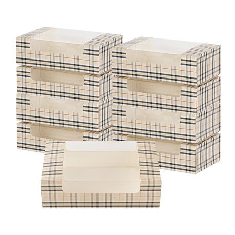CAKE BOX 7-3/4x4-3/4" WINDOW PAPER TAN PLAID 100/cs