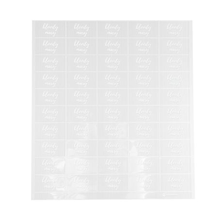 LABEL 2x1" PLASTIC CLEAR & WHT "BLOODY MARY" 100/cs