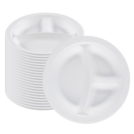 PLATE 9"dia 3/4"h MW 3-COMPT PLASTIC WHITE 100/cs