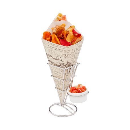 FOOD CONE 9-1/2x5-1/2" W/ DIP POCKET PAPER NEWSPRINT 100/cs