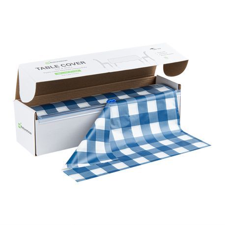 TABLE COVER ROLL/ SLIDE CUTTER 100'x54" PLS BLU GINGHAM 10/cs