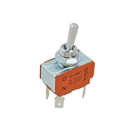 Allpoints 227-1199 Toggle Switch, 15/32" OD nipple, on/off, DPST, 1/4" tab terminals, 120/250v, 25 a