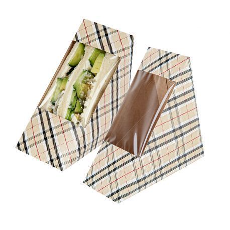 SANDWICH BOX 4-3/4"tri MED PAPER TAN PLAID 200/cs