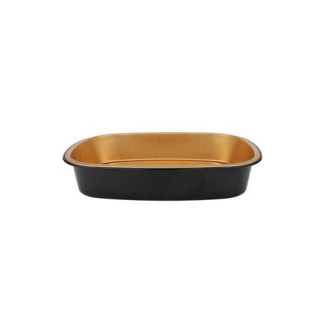 TAKEOUT FOIL W/ DOME LID 52oz 9-3/4x7-5/8 BLK & GOLD 50/cs