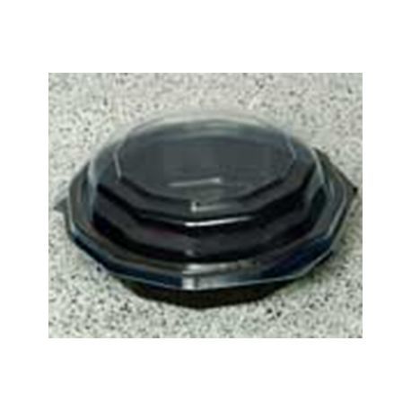 HINGED CONTAINER PET 26oz 7.5" RND BLACK & CLEAR 100/cs