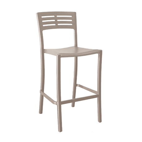 Grosfillex US739181 Vogue Stacking Barstool, armless, indoor/outdoor use, slotted resin back, aluminum seat and base, footrest, UV resistant
