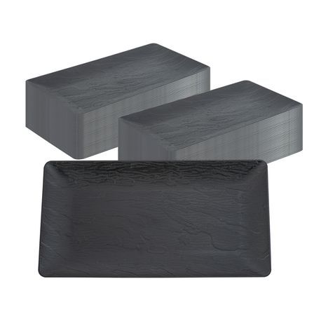 DISPOSABLE PLATE 17x9-1/4" RECT PLASTIC MATTE BLK 25/cs