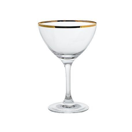 Steelite 480142R354 Martini/Champagne Glass, 8 oz., (H 5-3/4; M 3-3/4; T 3-3/4; B 2-7/8), gold rim, Rona, Gold Miners (24 ea/cs)