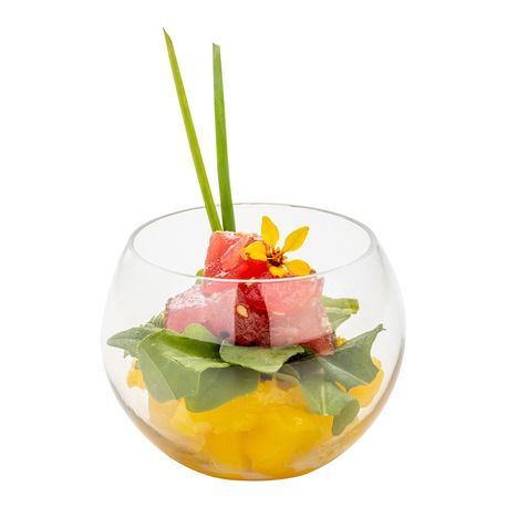 SPHERE CUP 4oz W/ FORK 4"l POLYSTYRENE CLR/ SILVER 100/cs