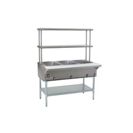 Eagle DHT3-120-FM Hot Food Table, electric, 48"W, (3) 12" x 20" (dry) wells with infinite controls, stainless steel top, galv undershelf & tubular