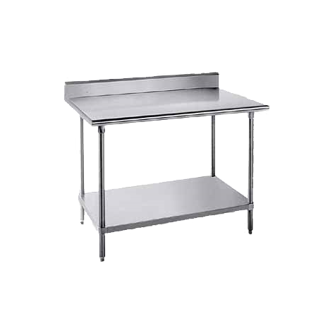 Advance Tabco KAG-309 Work Table, 108"W x 30"D, 16 gauge 430 series stainless steel top with 5"H backsplash, 18 gauge galvanized adjustable undershelf