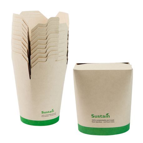 NOODLE CONTAINER 32oz 4x3-1/2" CMPST BAMBOO/ PLA NAT 200/cs