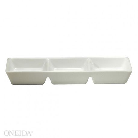 FUSION DISH 7-1/4x2-3/8" RECT 3-COMPT PORCELAIN WHITE 3dz/cs