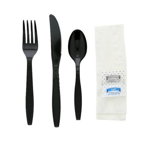 CUTLERY KIT K/F/S/N/S&P BLACK WRAPPED PS HEAVY WEIGHT 250/cs