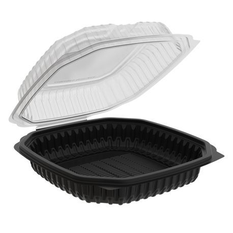 HINGED TAKEOUT 1-COMP 47-1/2oz 10x9x3 LITES PP BLK CLR 120/cs