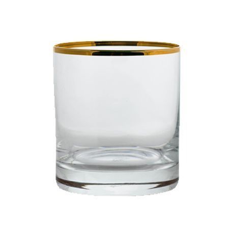Steelite 480142R219 Old Fashioned Glass, 10-1/2 oz., 3-1/2"H, gold rim, Rona, Gold Miners (24 ea/cs)