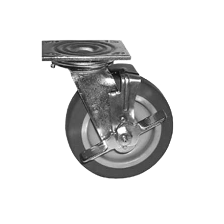 Eagle CPB5P-500 Plate Caster, Brake, 5" wheel diameter, 2" wheel face, 500 lb. capacity, polyurethane tread, EAGLEbrite zinc, NSF