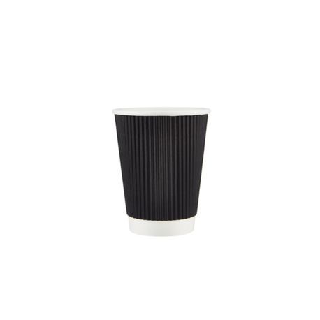 HOT CUP 12oz RIPPLE DBLE WALL PAPER BLACK 500/cs