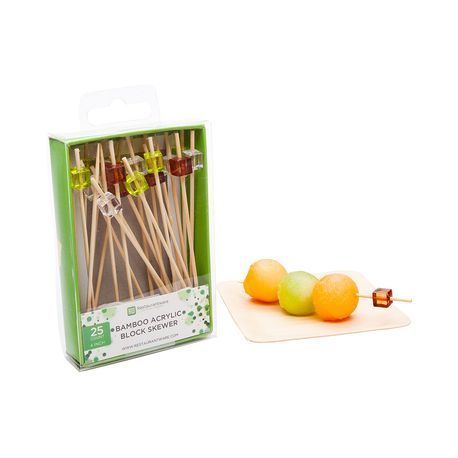 SKEWER BAMBOO 4" ACRYLIC BLOCK ASSOR RETAIL PK 25/bx +10bx/cs