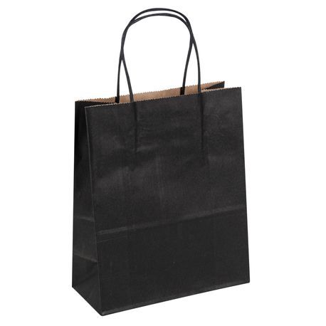 RETAIL BAG 7x3-1/4x8-1/2" W/ HANDLES PAPER BLACK 100/cs