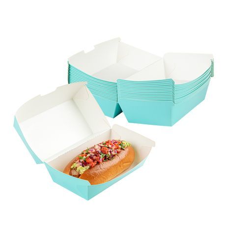 CLAMSHELL HOT DOG 6-3/4x3-1/2" 3-1/2"h PAPER TURQUOISE 100/cs