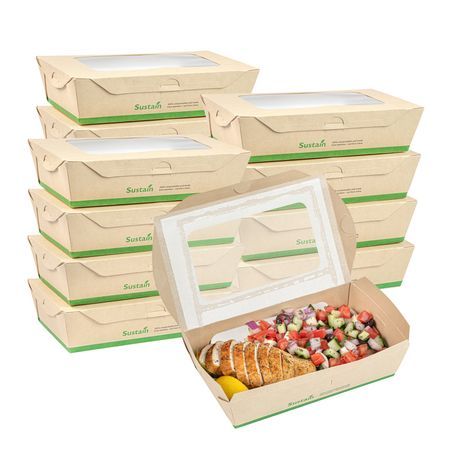 LUNCH BOX 35oz 8x4-3/4" WINDOW CMPST BAMBOO/ PLA NAT 200/cs