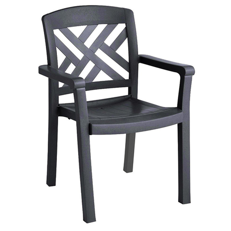Grosfillex US452002 Sanibel Classic Stacking Dining Armchair, designed for outdoor use, Rexform resin with synthetic wood texture finish, charcoal