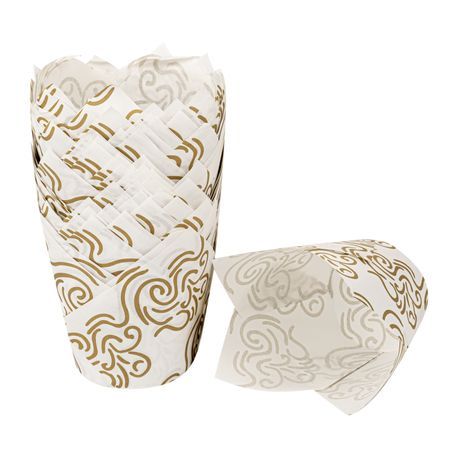 BAKING CUP 3-1/2oz 3-1/4"dia TULIP PAPER FLORAL WHT 500/cs