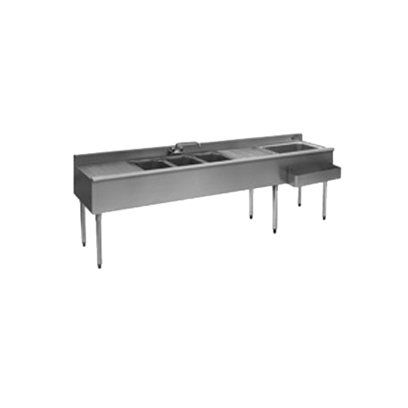 Eagle BC7C-18L 1800 Series Underbar Combination Unit, 84"W x 20"D, (3) 10" x 14" x 10"D sink bowls, splash mounted faucet with 10" spout, standpipe
