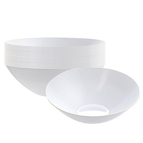 BOWL 16oz 7"dia 2-1/4"h GOLD RIM PLASTIC WHITE 100/cs