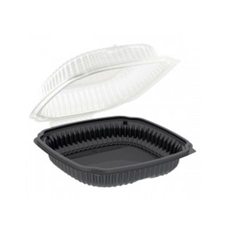 HINGED TAKEOUT 9X9X3 BLACK CLEAR LID MICROWAVEABLE (100)