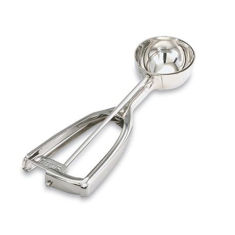 #10 Disher, round bowl, 3-1/8 oz. capacity, 2-9/16" bowl dia., universal squeeze handle, stainless steel, imported