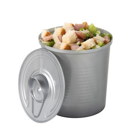 TIN CAN 4oz W/ MINI FORK 4"l PLASTIC SILVER 100/cs