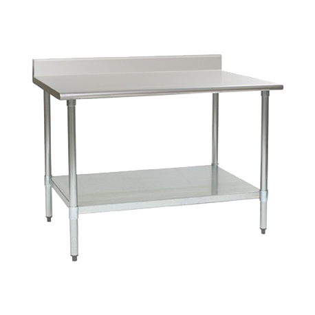 Eagle T2436B-BS-1X Budget Series Work Table, 36"W x 24"D, 4-1/2"H backsplash, 430 stainless steel top, rolled front edge, adjustable galvanized