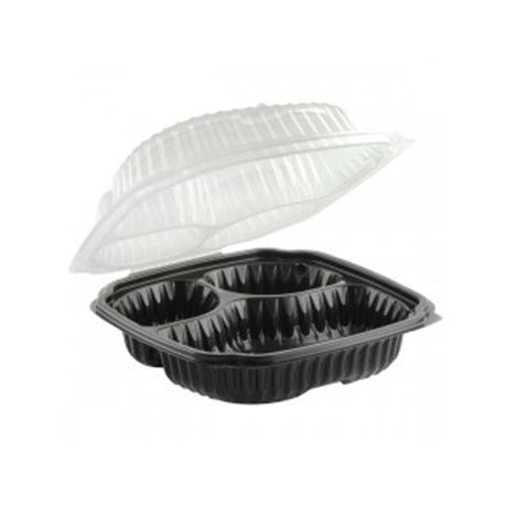 HINGED TAKEOUT 9X9X3 BLACK 3-COMP BASE & LID MICRO (100)