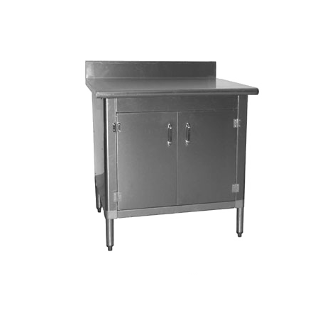 Eagle T3048BA-BS-HGD-X Work Table, with cabinet kit, 48"W x 30"D, 4-1/2"H backsplash, 430 stainless steel top & side panels, rolled front edge, (2)