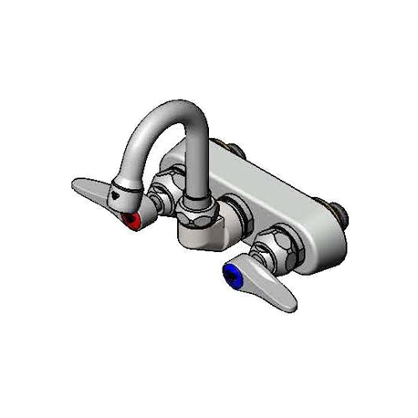 T&S Brass B-1146-01 Workboard Faucet, wall mount, 4" centers, quarter-turn Eterna cartridges with spring checks, lever handles with color coded