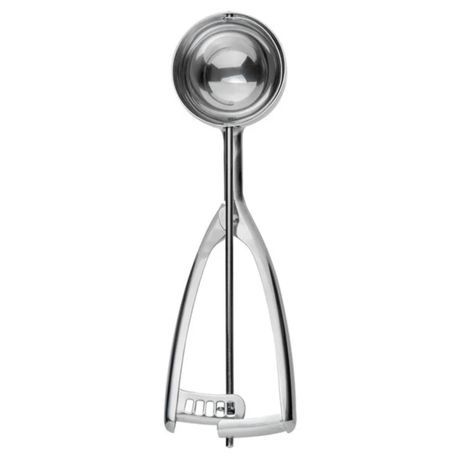 #16 Disher, round bowl, 2-3/16" bowl dia., universal squeeze handle, stainless steel, imported, Vollrath 47153