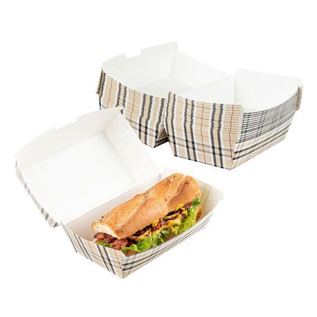 CLAMSHELL HOT DOG 6-3/4x3-1/2" 3-1/2"h PAPER PLAID 100/cs