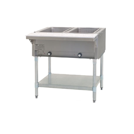 Eagle DHT2-240-1X Hot Food Table, electric, open base, 33"W, (2) 12" x 20" (dry) wells with infinite controls, stainless steel top with 7-7/8" poly