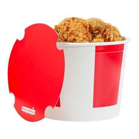 BUCKET CHICKEN w/ LID 85oz PAPER RED & WHITE 100/cs