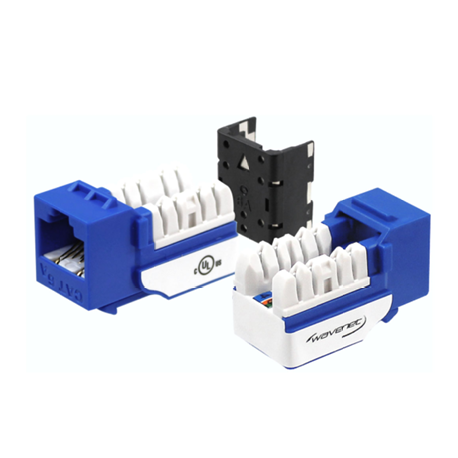 CAT6A, 90° SDJ-SERIES, UTP, 110-TYPE, 8P8C, RJ-45, KEYSTONE JACK, T568A/B, BLUE