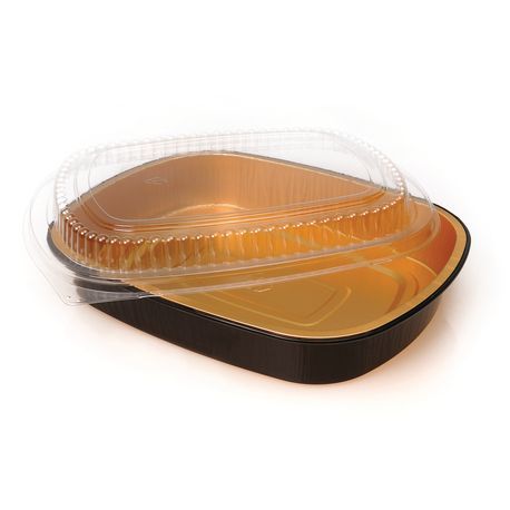 Durable® Large Black and Gold Entree Container with Dome Lid Combo (9553-PT-50)