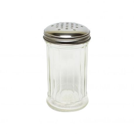 Thunder Group® Clear 12oz Glass Sugar/Cheese Dispenser w/Stainless Steel Perforated Top (GLTWSJ012P)