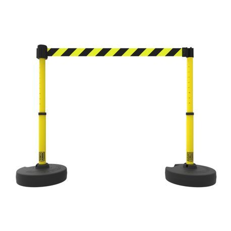 Banner Stakes PL4291 PLUS Barrier Set X2, Yellow/Black Diagonal Stripe, Includes: 2 PLUS Stanchions, 2 PLUS Bases, 1 PLUS Banner Head, 1 PLUS Receiver Head, Belt Length 15 ft, Suitable for Indoor/Outdoor Use